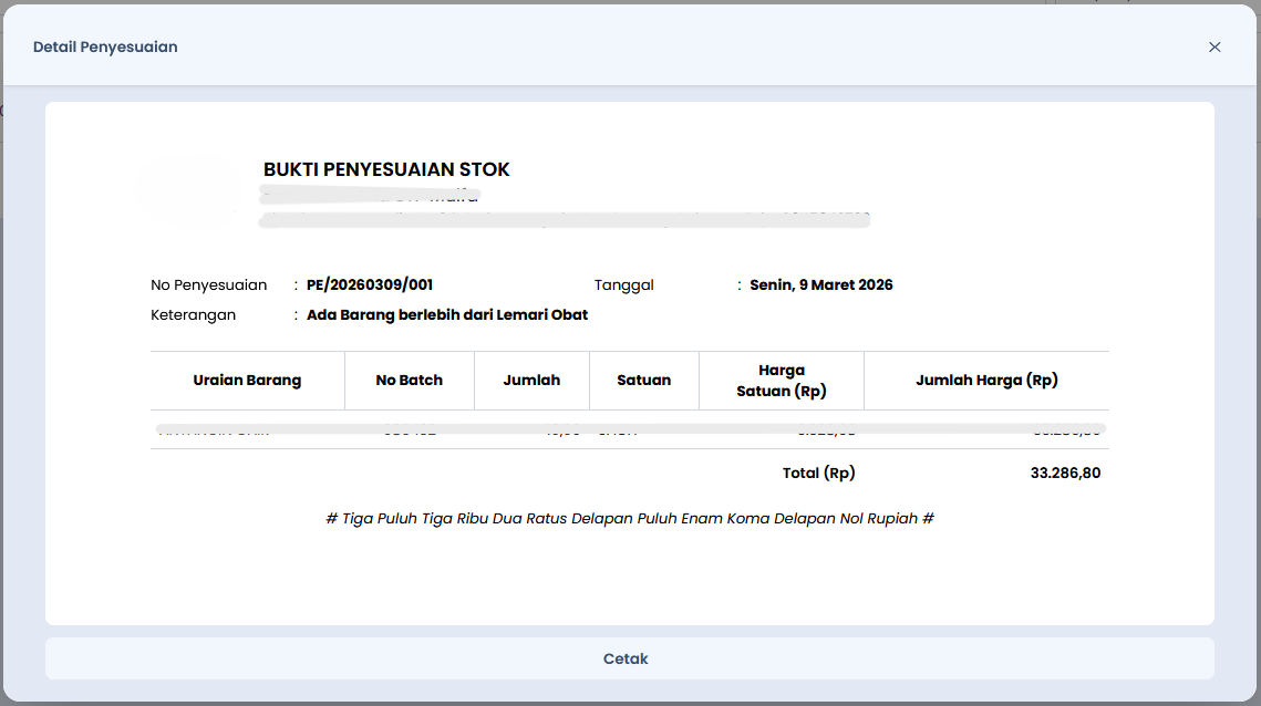 Cetak Bukti Penyesuaian