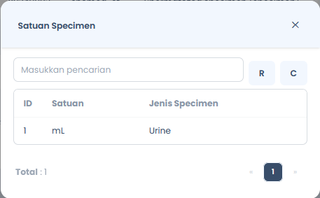 Daftar Satuan Specimen