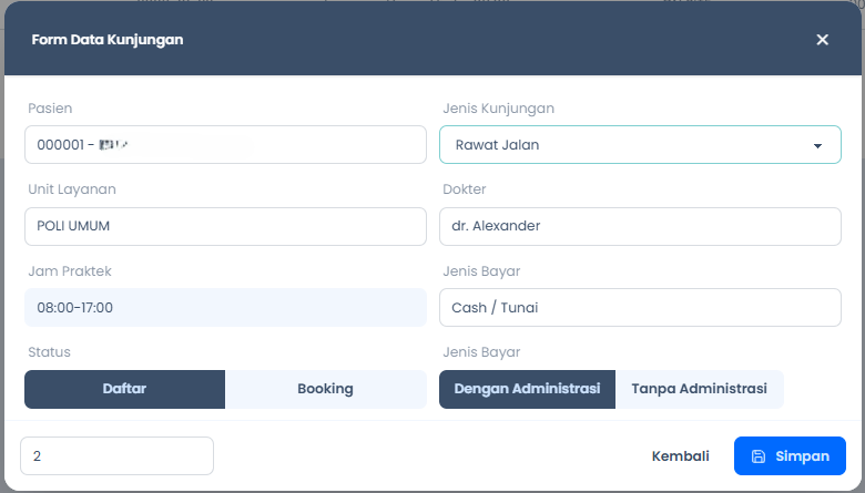 Form Tambah Pendaftaran