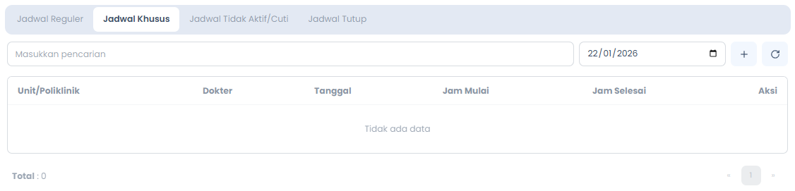 Daftar Jadwal Khusus
