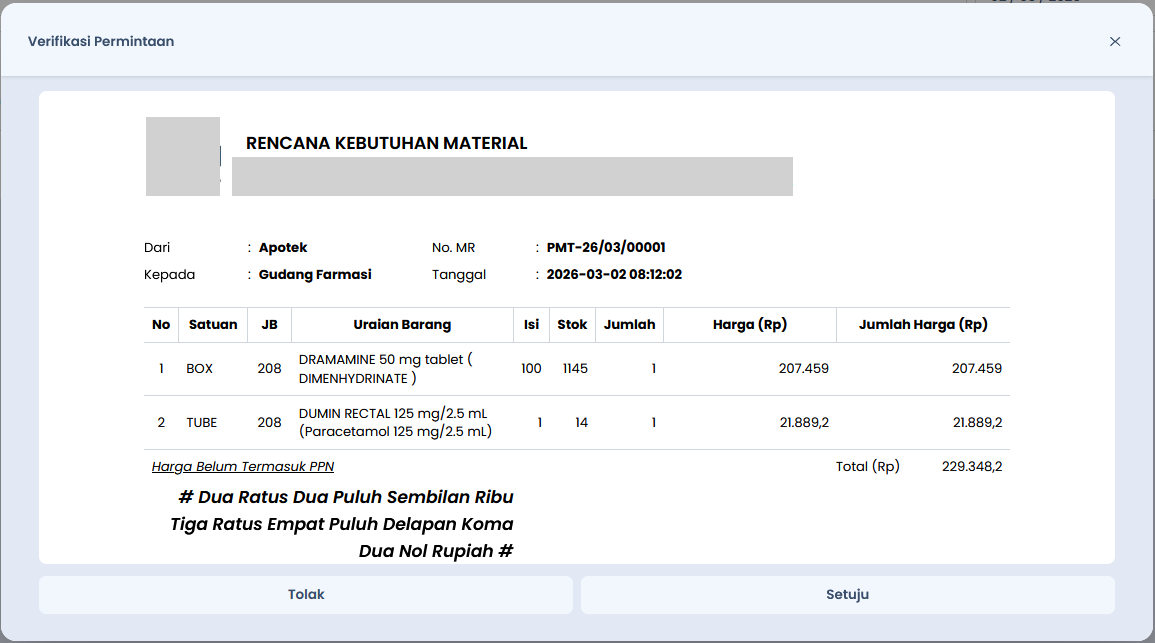Verifikasi dan Cetak Permintaan